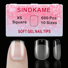 Extra Extra Short Round Gel Nail Tips, SINOKAME Extra Short Press On Fake Nails Clear Round, Full Matte No File Small Petite Child Size Nails For Nail Extension,600 Pcs 13 Sizes With Refills 4&Amp;5 - 02-wide XS Square - View 1