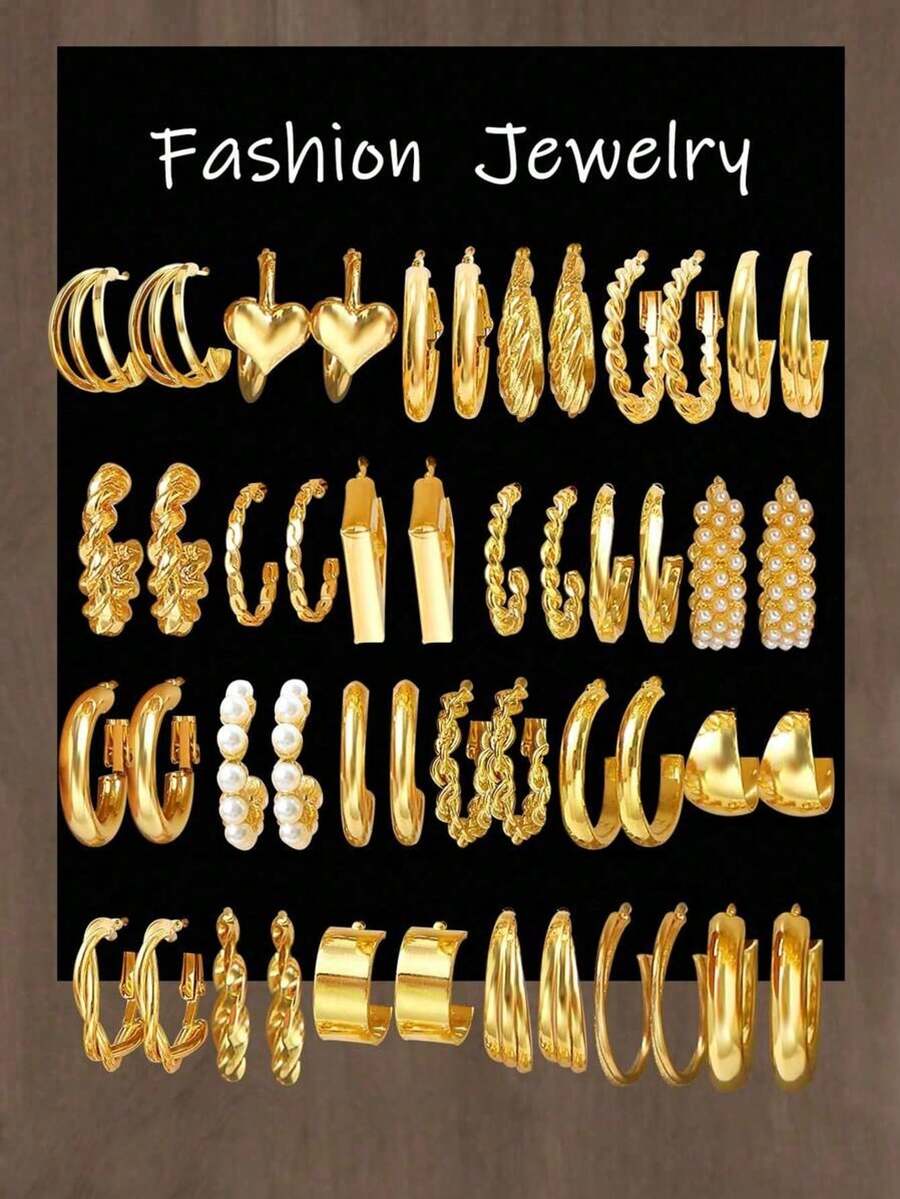 48-96 Pieces Fashionable, Elegant And Simple, Inlaid With Imitation Pearls, Love Butterfly Twist Hollow Design Earrings Set, Suitable For Women's Daily Light Luxury Collocation, To Participate In The Party Vacation Dating, Perfect Gift - Kiểu 1 (48 CÁI Vàng) - Xem 1
