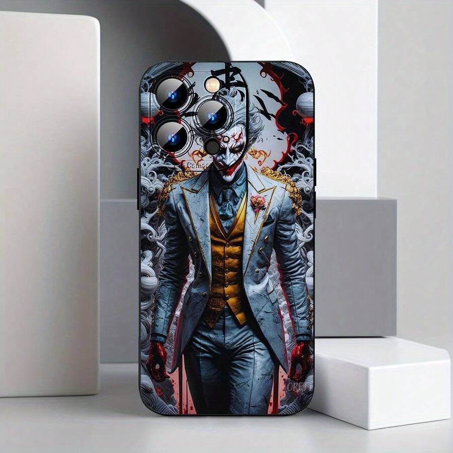 Halloween Joker Shock-Resistant Phone Cover With Lens Guard, TPU Black Mobile Accessories, Compatible With IPhone 11/12/13/14/15/16/Pro Max Or Plus Series Phone Case Gift - 黑色 - 查看 1