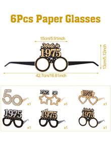 6 件生日派对纸质眼镜，生日快乐黑金 30 岁 40 岁 50 岁 60 岁 70 岁生日纸质眼镜，生日派对纸质眼镜框照片道具，适用于成人生日派对装饰，非常适合生日庆祝活动，黑金生日派对纸质眼镜限量发行 2025 年，生日礼物回礼 - 黑金生日 - 查看 16