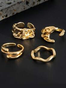 Bộ 4 chiếc nhẫn đeo đốt ngón tay thời trang nam bằng kim loại có vân nhăn. - Nếp nhăn - Xem 3