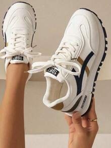 Women's Round Toe Lace Up Thick Bottom Fashion Student Comfort Casual Sneakers