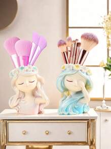 1pc Creative Little Fairy Makeup Brush Storage Tube Dressing Table Desktop Eyeshadow Eyebrow Pencil Brush Pencil Holder Storage Rack, Little Girl Light Luxury High-End Office Decorative Ornaments, Girly Heart Desktop Storage Girl Gift Ins, Best Gift, Winter, Decorations, Home, Wedding Decorations, Home Decorations, Jewelry Collection Box, Party Decoration Valentine's Day Birthday