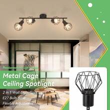 Retro Iron Pendant Light, Rotatable Ceiling Lamp, E27/E14 Bulb, Suitable For Living Room, Dining Room, Bedroom, Kitchen, Hallway, Coffee Shop, Art Gallery, 85-265V - Rotatable Iron Cage Chandelier - View 8