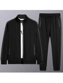 Men's Autumn Outdoor Casual Tracksuit Reflective Stripe Hoodie Set, Slim And Tall Appearance, Suitable For Outdoor Running, Travel, Daily Wear