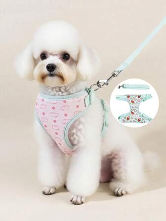 1 Set: 1pc Harness + 1pc Leash, Breathable Printed Material Pet Outdoor Walking Harness & Leash Suit, Suitable For Cats And Small Dogs