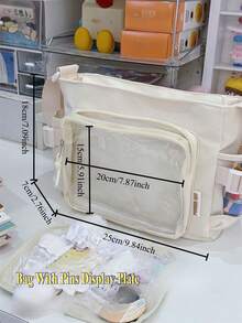 Kawaii Small Bag Girls Solid Color With Clear Transparent Pocket 10CM Dolls Bag Japanese Style Preppy Crossbody Bags Women Purses And Handbags DIY Shoulder Bag With Badges Display Plate Back To School Gifts Anime Fans Concert Pins Bag - White - View 5