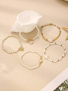 5/3pcs Elegant Starfish, Sea Turtle & Shell Shaped Pendant Bracelet Set, Bohemian Style Jewelry, Suitable For Women's Everyday Wear, Summer Holiday, Beach Party, Bikini, And Ideal Holiday Gift