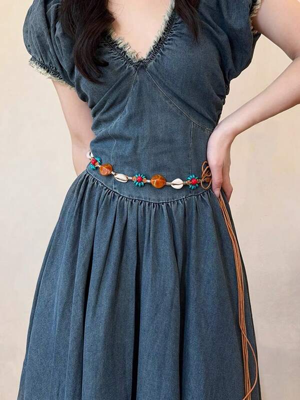 Cinto feminino com contas trançadas em estilo boêmio - acessório vintage multifuncional adequado para passeios casuais, campus, casamentos e festas, volta às aulas, presente para amigas