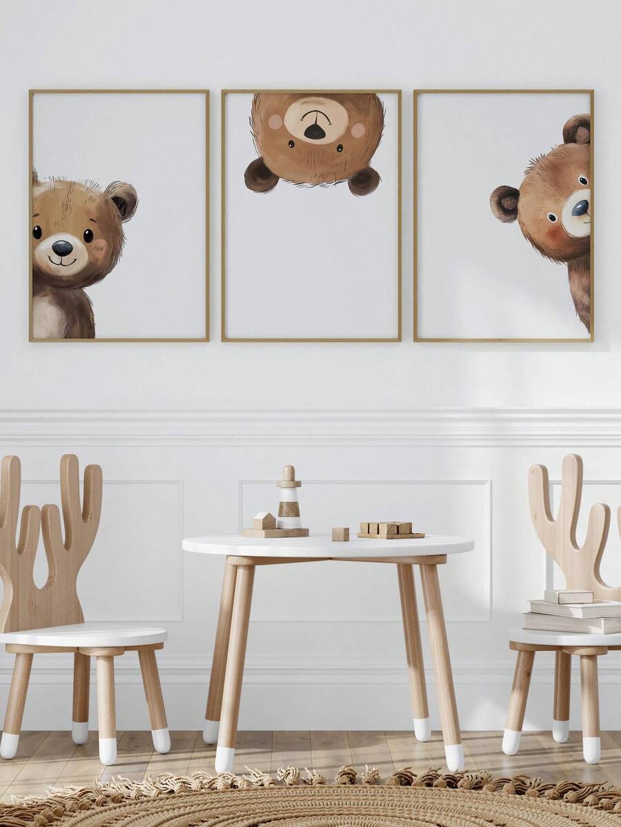 1pc Baby Nursery Wall Art, Bear Pattern Nursery Wall Decor - Hide And ...