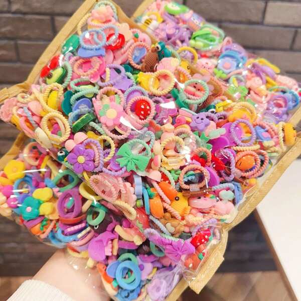 10/20/50Pcs Set Cute Cartoon Girl Hair Accessories | Non-Damaging Elastic Hair Ties | Daily Wear Headbands | Perfect Gift For Moms | Assorted Patterns In PE Bag Packaging Back To School