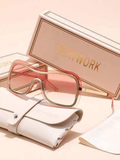 Verywork Verywork 1pc Oversized Shield Frame Technological Futuristic Popular Brand Design Women Fashion Eyeglasses For Outdoor Casual Activities Tropical Beach Vacay Street-Photography Musical Festival Fashion Accessories Preppy Style For Back To School Wrap Shape Wraparound Shape Shades