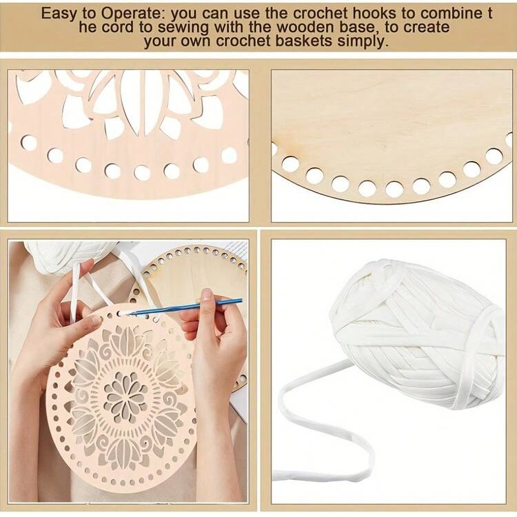 6pcs Set Apricot Crochet Basket With Wooden Bottom And Lid - DIY Weaving Kit For Creative Craft, Dream Theme - Wood Color - View 15