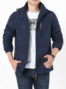 Men's Casual Waterproof Windbreaker, Men's Coats, Winter Coat, Hoodies, Camping, Hiking Jacket - 寶藍色 - 查看 3