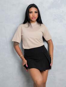 Women's T-Shirt Blouse High Neck Plain Print 100% Cotton