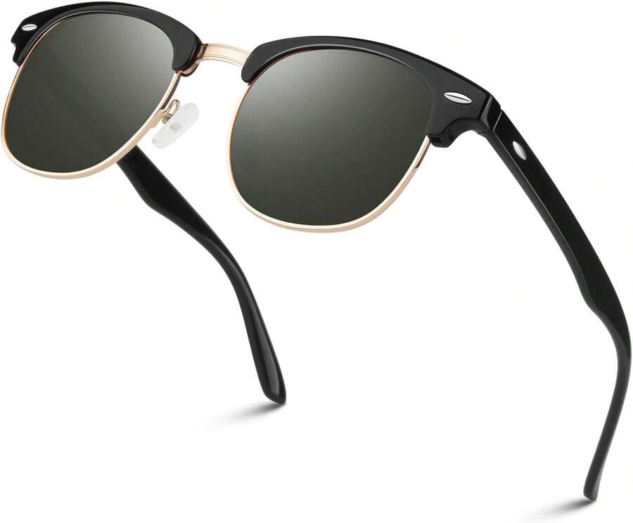Polarized Semi Rimless Sunglasses For Men Women, Classic Retro Shades Half Frame Driving Sun Glasses UV Protection - Green - View 1