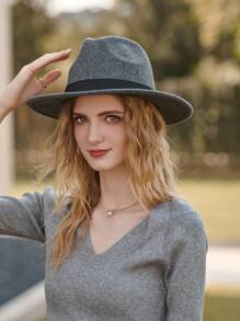 1pc Women's Solid Color Woven Band Retro British Style Cloche Hat, Autumn/Winter