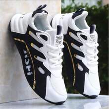 Stylish EU Size Plus Men's Sneakers, Colorful Casual Dad Shoes - Black and White - View 2