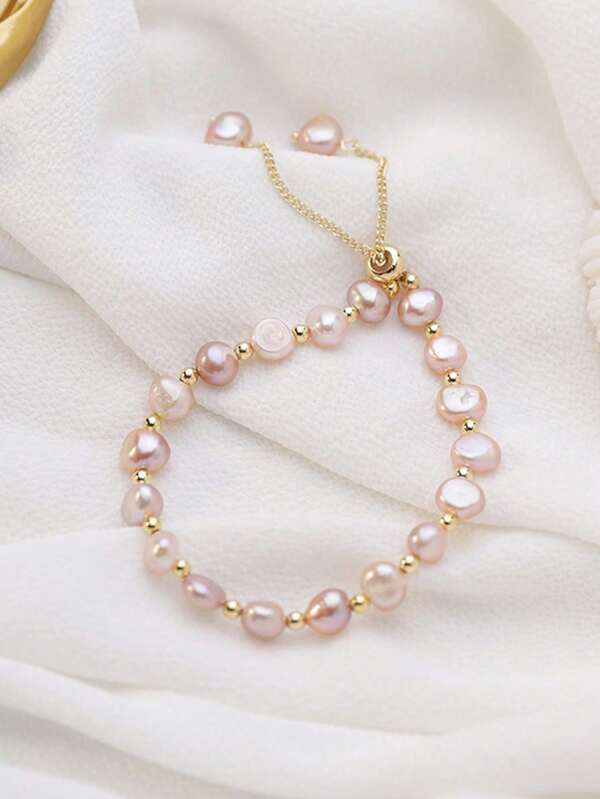1pc Adjustable Minimalist Faux Pearl Decor Fashion Bracelet, Versatile And Sophisticated Design Suitable For Women's Everyday Wear Or Gift