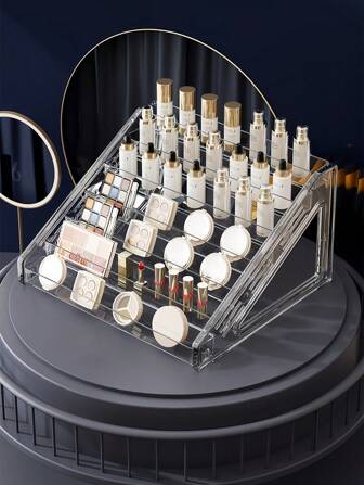1pc Transparent Acrylic Makeup Organizer With 5/7 Tiers Cosmetic Display Rack, Desktop Tiered Shelf, Organizer For Makeup And Skincare Products, Suitable For Home, Beauty Shop Display, Home Decoration, Bathroom Accessories