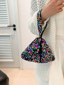 1 pieza Bolso de hombro con correa magnética a presión con cremallera de cristal sintético brillante de PVC, adecuado para mujeres, outfit de fiesta - Multicolor - Ver 3