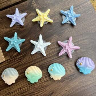 1pc Colorful Resin Starfish Expandable Desk Phone Holder, Foldable Slouchy Bracket Compatible With IPhone, Android Phone, Gift For Birthday, Family, Friends, For Summer Holiday Push-Pull Phone Grip, Phone Accessories Compatible With IPhone, Android Phone, Gift For Birthday, Family, Friends