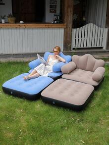 1pc 5-In-1 Inflatable Folding Sofa, Suitable For Patio, Home And Outdoor, Soft Inflatable Sofa, Portable Air Mattress Sofa Bed With Flocked Top, Dual Air Sofa For Camping/Car Travel/Home Leisure - Multicolor - View 1