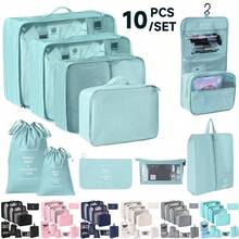 10Pcs Packing Cubes Compression Travel Luggage Storage Bags Organiser UK - Black - View 1