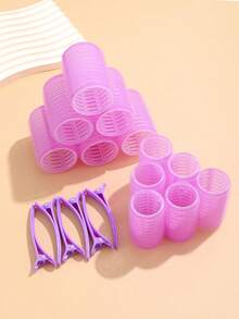 18件套大号卷发棒套装，带夹子，自粘式卷发器，适用于长/中/短发和刘海，DIY卷发工具（包含12根大号卷发棒+6个夹子），返校必备，旅行必备，女士美发配件，卷发，卷发棒，免加热卷发，卷发器，头发，旅行，美发产品，美发工具，美发用品，发型师，发型师配件，沙龙，美发设备 - 紫色 - 查看 3