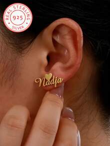 A Pair Of 925 Silver Custom English Name Earrings Earrings Pendants , Simple Atmosphere, Niche Design Unique And Versatile, Show Personalized Style - Yellow Gold - View 2