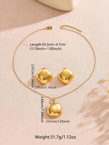 1 套女士时尚不锈钢闪亮几何设计首饰套装，适合女性通勤风格 - 金黃色 - 查看 5