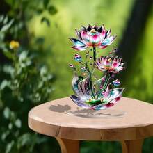 Decor de masă acrilic 2D, accesoriu de birou cu floare de lotus din cristal visător, decorare DIY pentru birou, potrivit pentru biroul de acasă, cadou personalizat pentru dormitor în sufragerie