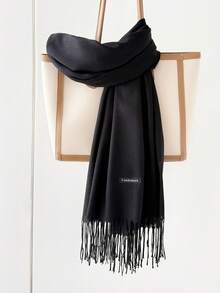 1pc 190*70cm Outdoor Classic Solid Color Windproof Shawl, Fashionable Unisex Thin Scarf, Suitable For Air-Conditioned Rooms, Extra Large Scarf To Keep Warm  Winter Fall - Black - View 2