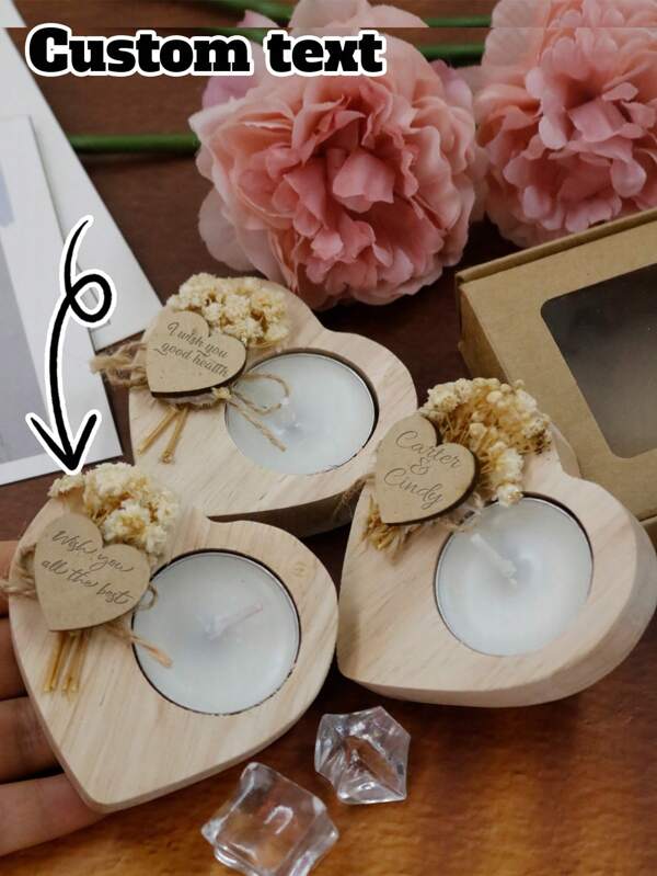 Custom Text Heart Shaped Candlestick,Personalized Wooden Candle Holder,Customized Tea Lights Candles,Customizable Candle Sticks Holder Decor,Candles For Women,Birthday Gifts,Wedding Gifts,Valentine's Day,Parties,Restaurants,Bedrooms,Mothers,Fathers,Friends,Lovers,Girlfriends,Bridesmaids Gifts