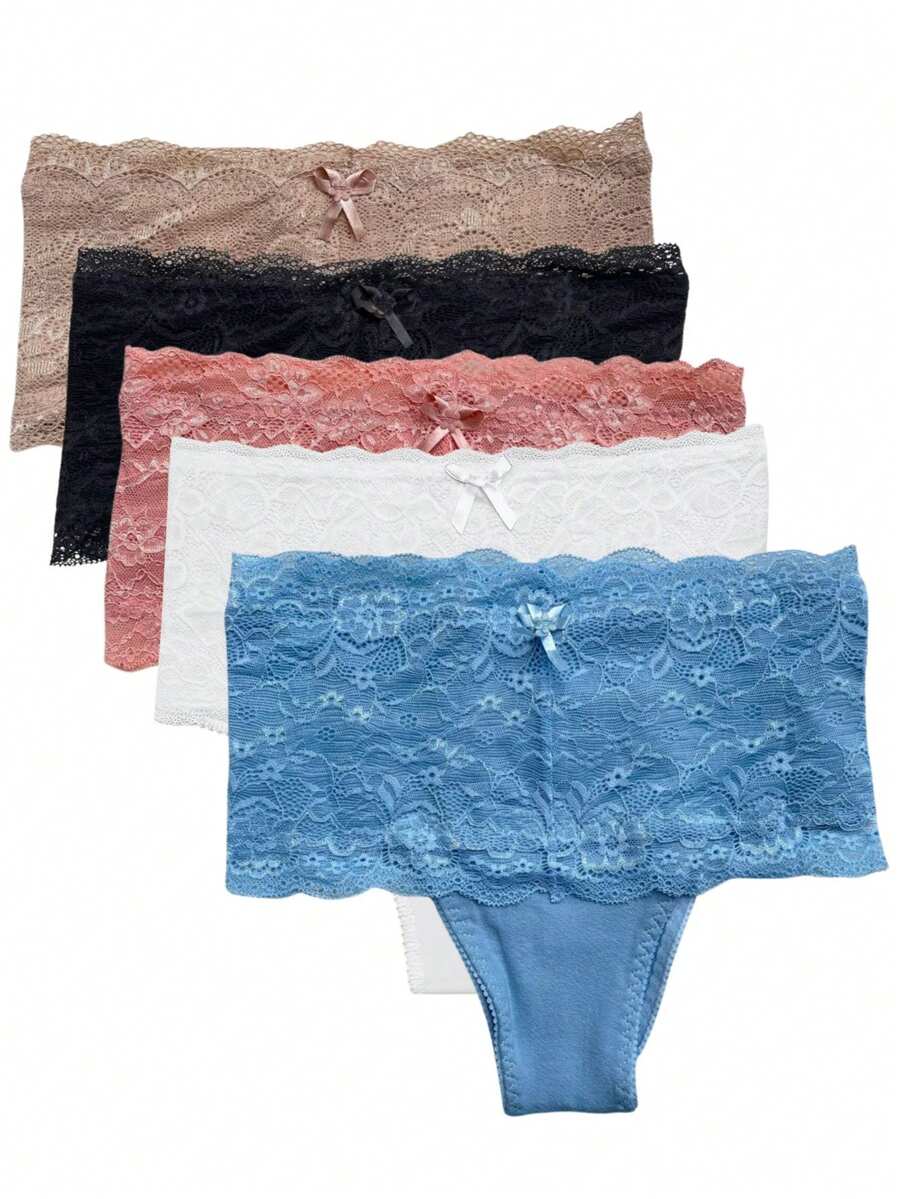 Kit 5 Calcinha Reforçada Confortável Plus Size Cintura Alta Modeladora Feminina Conforto Renda Moda Qualidade Cotton