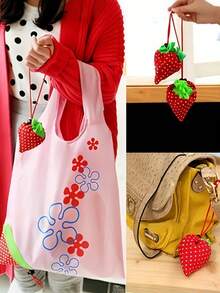 1-10 peças bolsa de armazenamento morango dobrável sacolas de compras reutilizáveis dobráveis nylon mercearia grande bolsa cores aleatórias