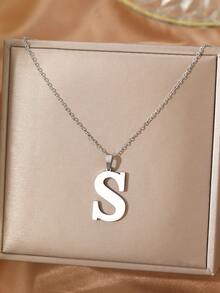 Aomogo 1 pieza Collar de acero inoxidable simple y de moda con 26 letras que no se decoloran, regalo perfecto para hombres en cumpleaños y días festivos - collar - Ver 33