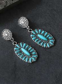 1 par de nuevos pendientes de botón vintage, pendientes colgantes geométricos de turquesa bohemios