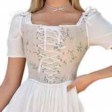 Womens Vintage 1920s Renaissance Lace Trim Corset Bustier, Retro Fashion - Cream Lace - View 1
