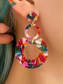 1 Pair Fashionable & Elegant Colorful Acrylic Pendant Earrings, Exaggerated Vintage Personalized Statement Earrings For Women