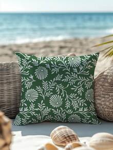 1pc Outdoor Pillow Cover, Stripe, Plaid, Floral Print Pattern, Single-Sided Digital Print, Suitable For Various Room Types, Back To School Season, Great Gift, Atmosphere Decor Pillow Cover, Suitable For Outdoor, Beach, Slightly Water-Resistant Cover, No Pillow Insert Included - Green - View 4