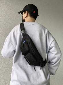 Bolsa de cintura de estilo Harajuku japonés, negra, de gran capacidad y versátil, bolso bandolera/cruzado unisex simple para estudiantes, bolsa deportiva impermeable de nylon, estilo universitario