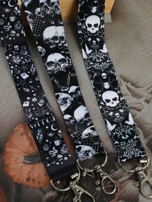 1 件鬼骷髅卡通电影颈带钥匙挂绳，身份证信用卡通行证挂绳钥匙扣，男士手机挂饰配件休闲万圣节汽车配件包饰背包学校可爱哥特 Y2k 包配件挂绳带身份证夹汽车配件包饰圣诞礼物 - 黑色 - 查看 5