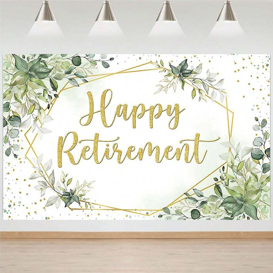 1pc Happy Retirement Backdrop - Eucalyptus Leaves Retirement Party Decorations - Sage Green Greenery Congrats Photo Booth Prop