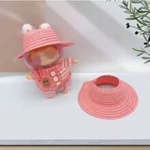 Sombrero de paja de 10-17 cm para muñeca, sombrero tejido con orejas, accesorio de decoración para muñecas, adecuado para ropa de muñeca, estilo campestre, adecuado para el Día de San Valentín, Navidad, Pascua, cumpleaños (muñeca no incluida)
