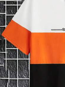 Letter    Summer    Regular Fit    Drawstring  Pocket  Contrast Binding - Orange - View 3