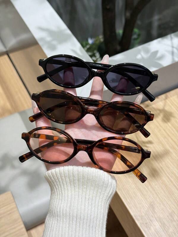 1 Pc Fashion Oval Glasses Small Frame Retro Personalized Versatile Street Shot Women's Glasses Daily Wear Vacation Travel Beach Accessories Women's Beach Accessories Glasses Basic Spring And Summer Women's Clothing Business Casual Gift Leopard Print