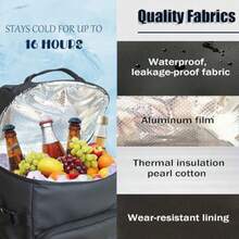 Cooler Backpack 35 50 Can Backpack Cooler Leakproof Insulated Soft Cooler Bag Camping Cooler Beach Cooler Ice Chest Backpack Portable Lightweight Beach Travel Camping Lunch Backpack - Black - View 3