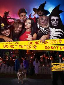1pc Halloween Bloody Handprints Caution Tape - Plastic Horror Warning Ribbon For Zombie Party Decor, Barrier & Scare Accessory - Multicolor - View 4