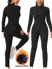 女式紧身束腰训练器、紧身压缩健身上衣和紧身裤套装 - 藍色 - 查看 4